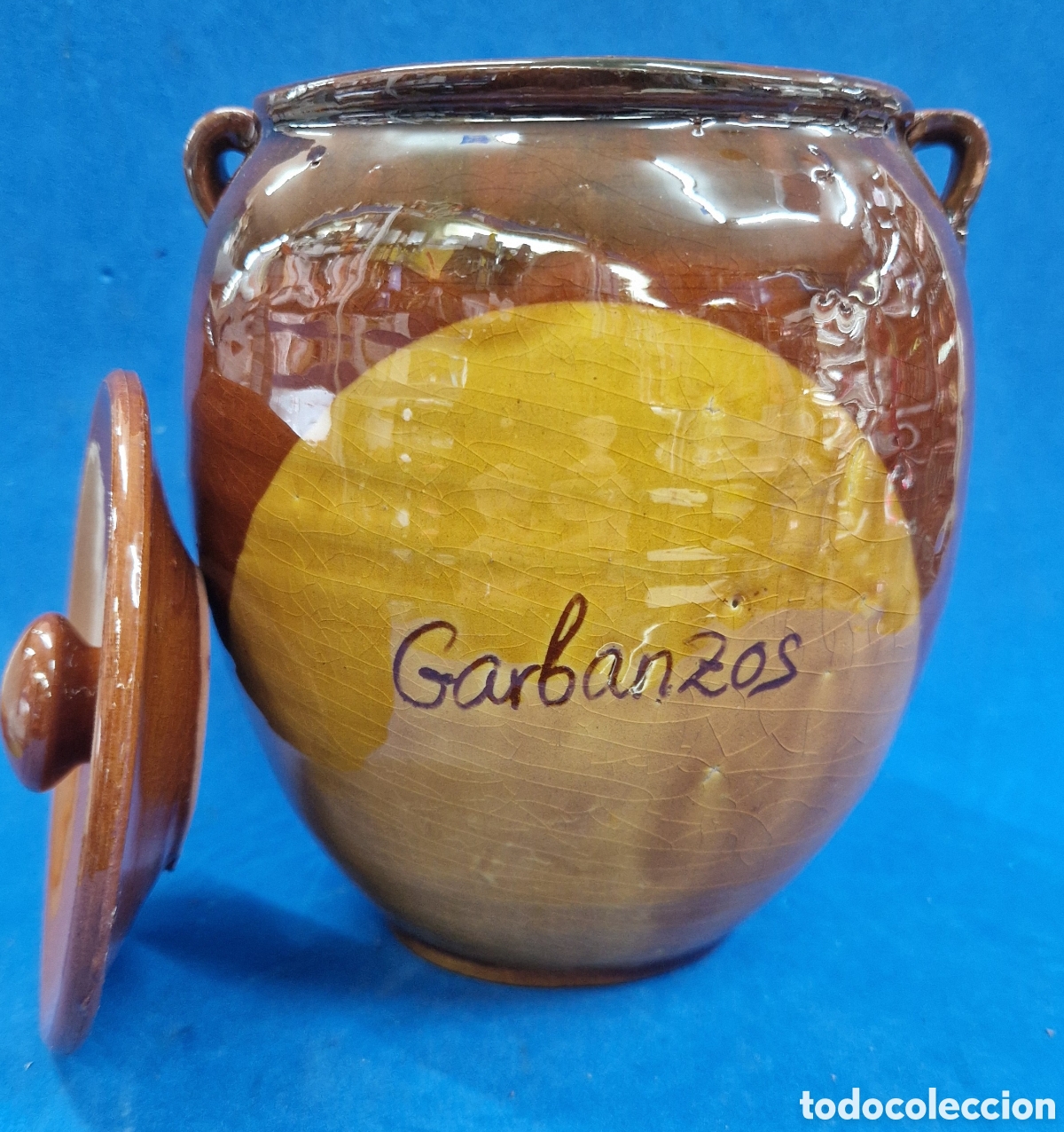 Antig&uuml;edades: Tarro de Garbanzos de barro esmaltado - Foto 3