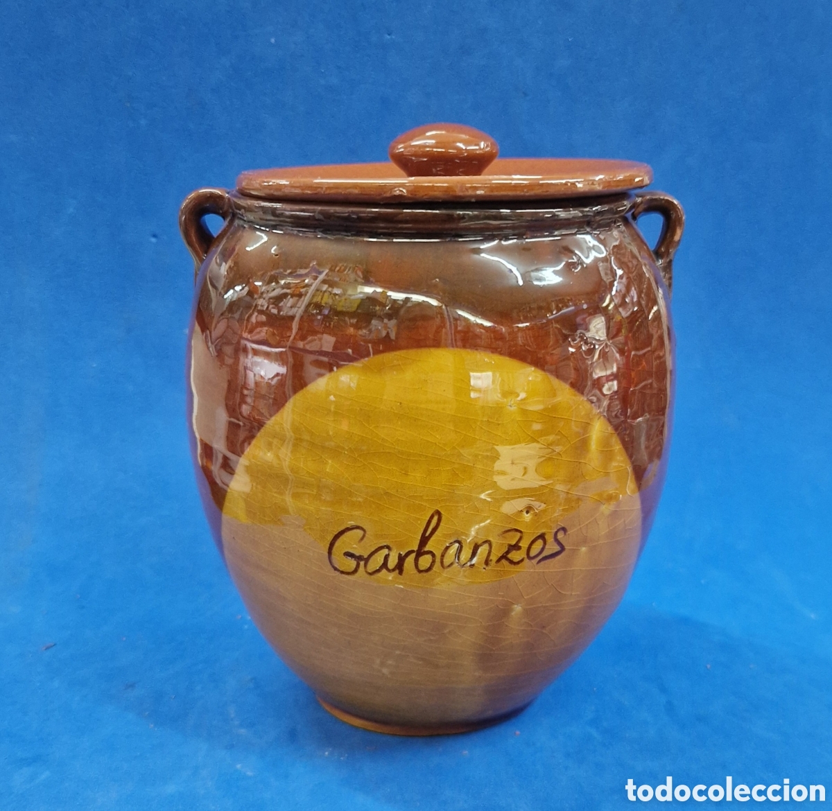 Antig&uuml;edades: Tarro de Garbanzos de barro esmaltado - Foto 1