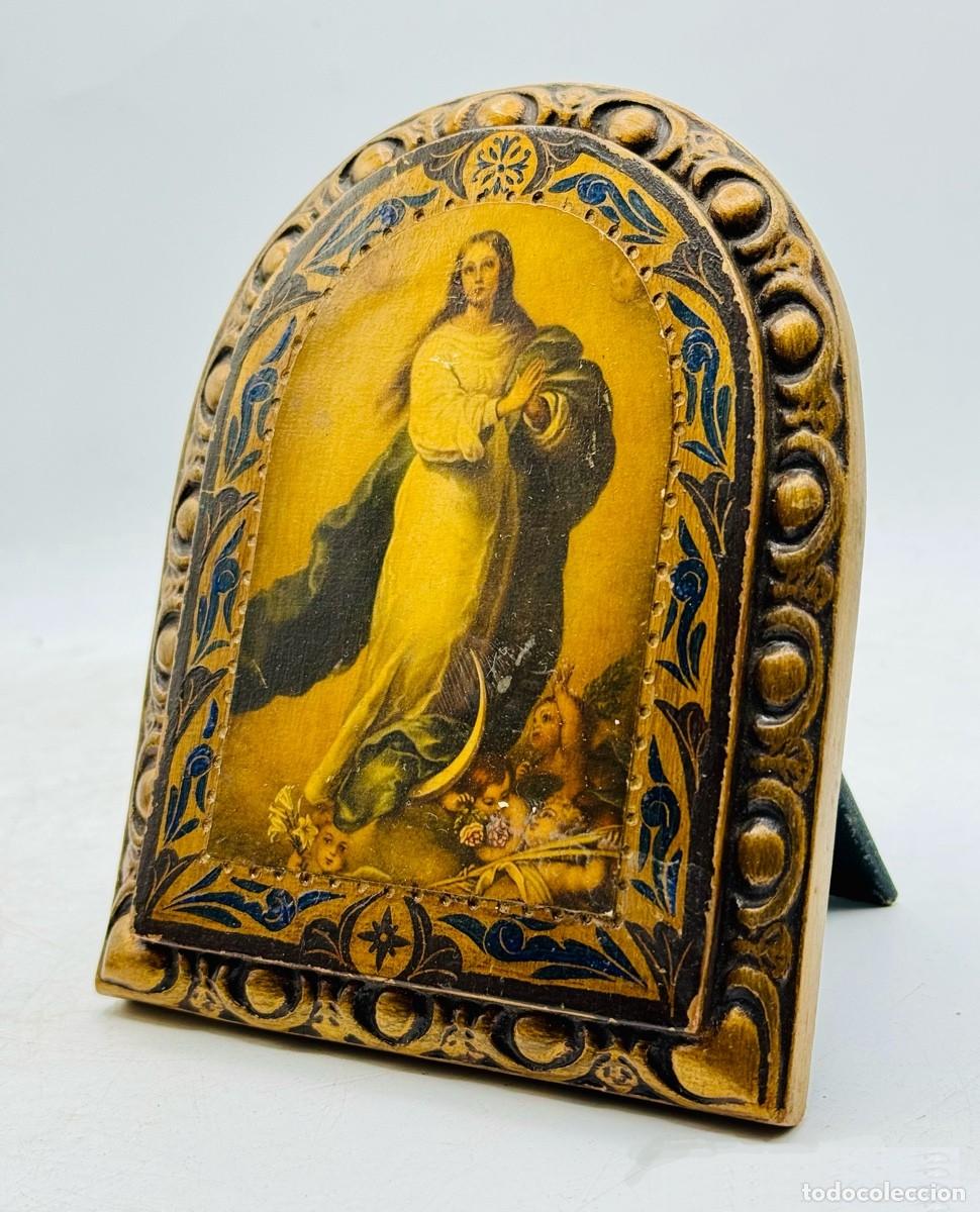 Antig&uuml;edades: ANTIGUO ICONO RELIGIOSO - VIRGEN- MADERA - Foto 4
