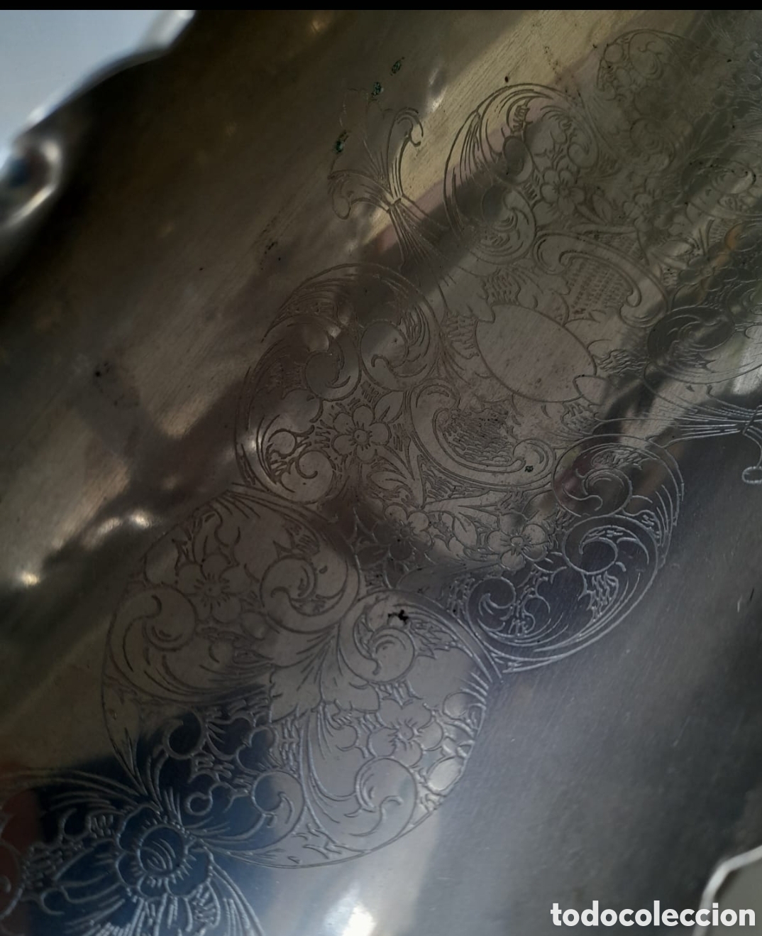 Antig&uuml;edades: Cestillo de metal plateado. Grabado - Foto 3
