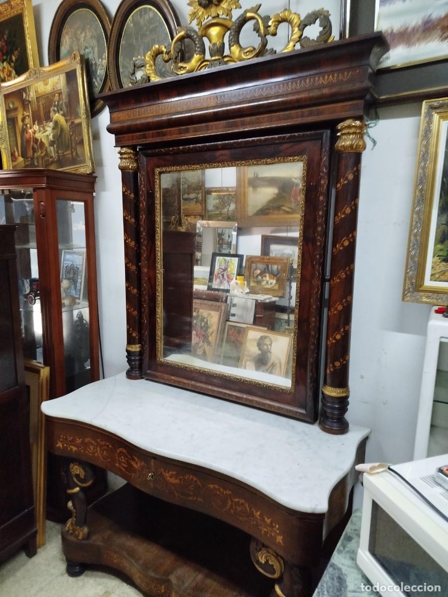 Antig&uuml;edades: Consola fernandina con marqueter&iacute;a - Foto 8