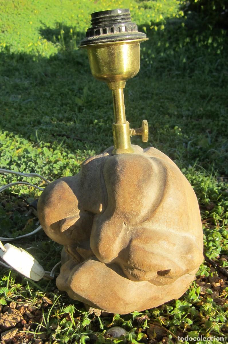 Antig&uuml;edades: lampara tallada en madera budha - Foto 3