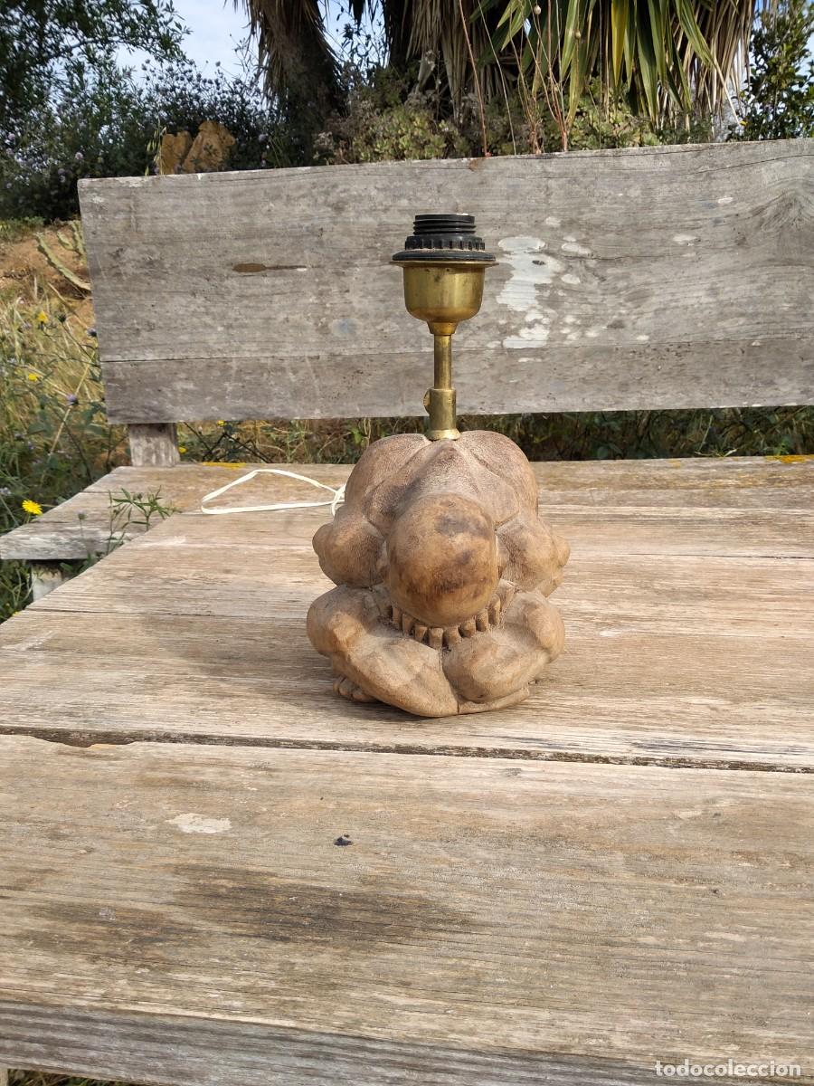 Antig&uuml;edades: lampara tallada en madera budha - Foto 7