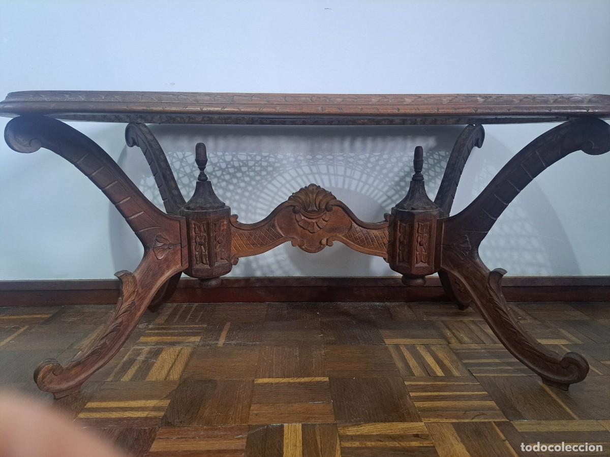 Antig&uuml;edades: Mesa de centro antigua en madera y paja - Foto 8