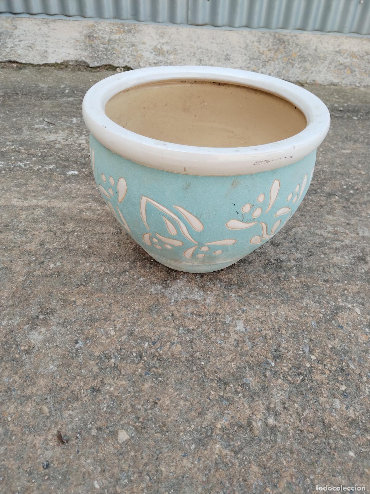 Antig&uuml;edades: macetero azul de ceramica - Foto 1