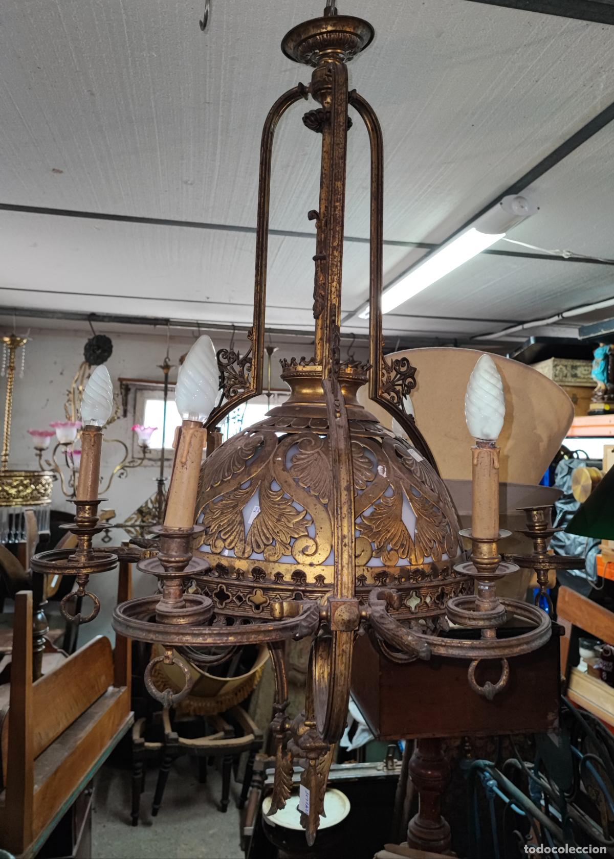 Antig&uuml;edades: MAGNIFICA LAMPARA MODERNISTA BRONCE Y OPALINA , PARA RESTAURAR - Foto 2