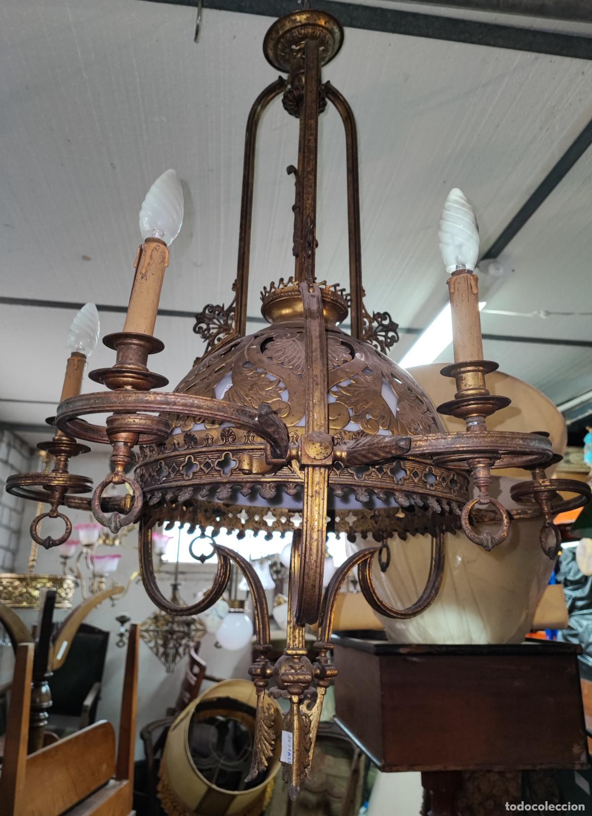 Antig&uuml;edades: MAGNIFICA LAMPARA MODERNISTA BRONCE Y OPALINA , PARA RESTAURAR - Foto 3