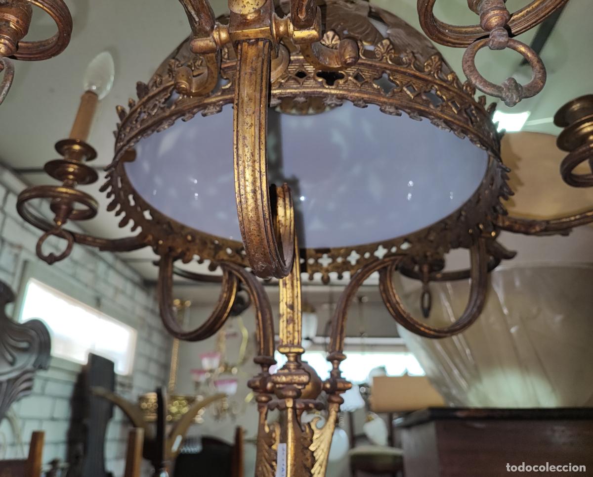 Antig&uuml;edades: MAGNIFICA LAMPARA MODERNISTA BRONCE Y OPALINA , PARA RESTAURAR - Foto 4