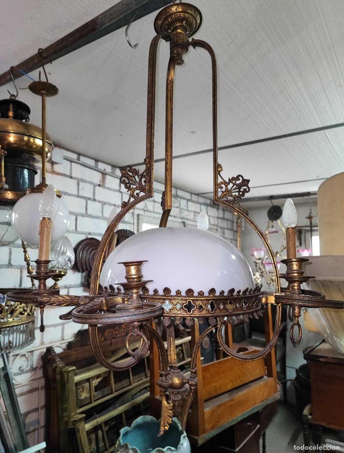 Antig&uuml;edades: MAGNIFICA LAMPARA MODERNISTA BRONCE Y OPALINA , PARA RESTAURAR - Foto 5