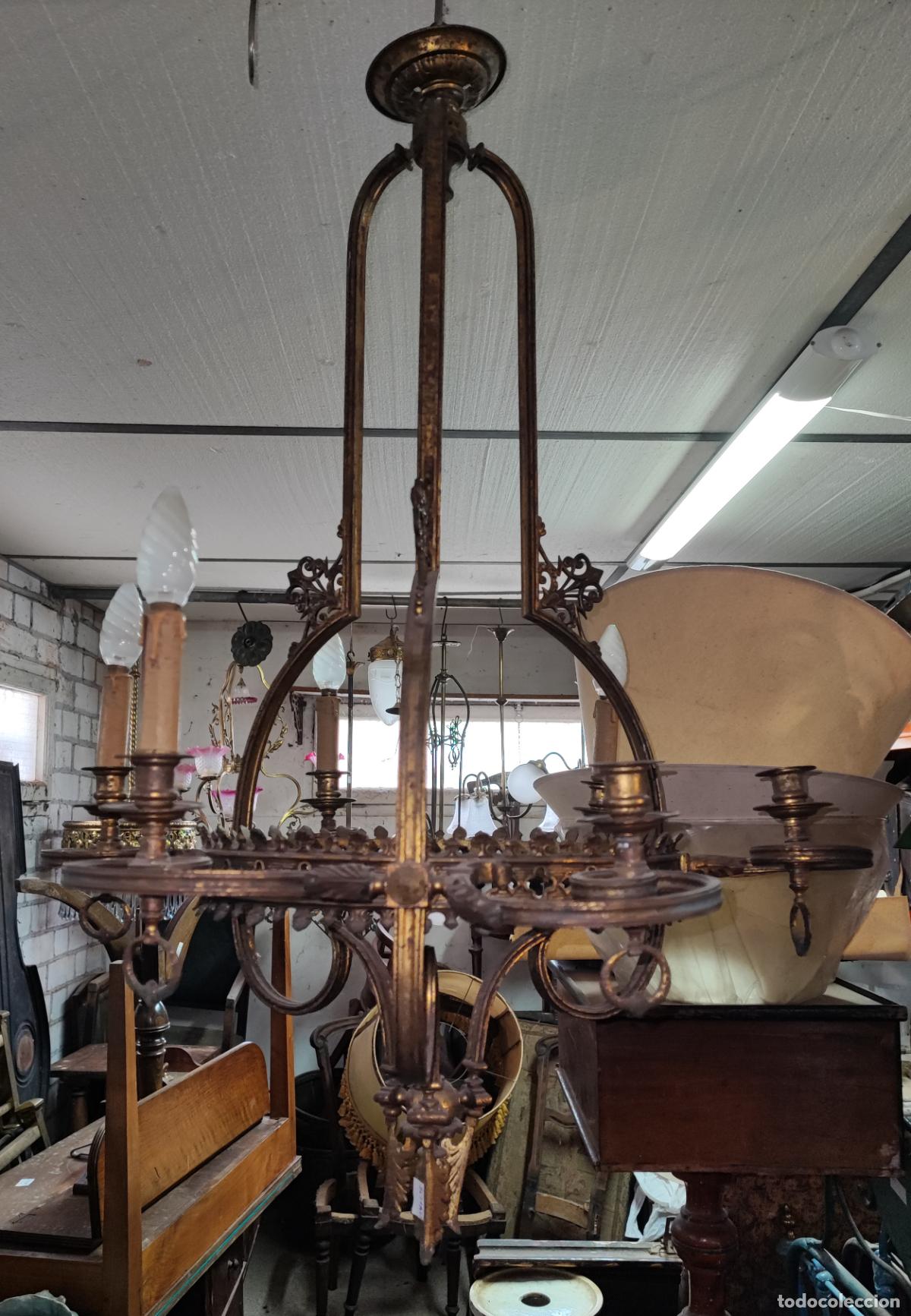 Antig&uuml;edades: MAGNIFICA LAMPARA MODERNISTA BRONCE Y OPALINA , PARA RESTAURAR - Foto 6