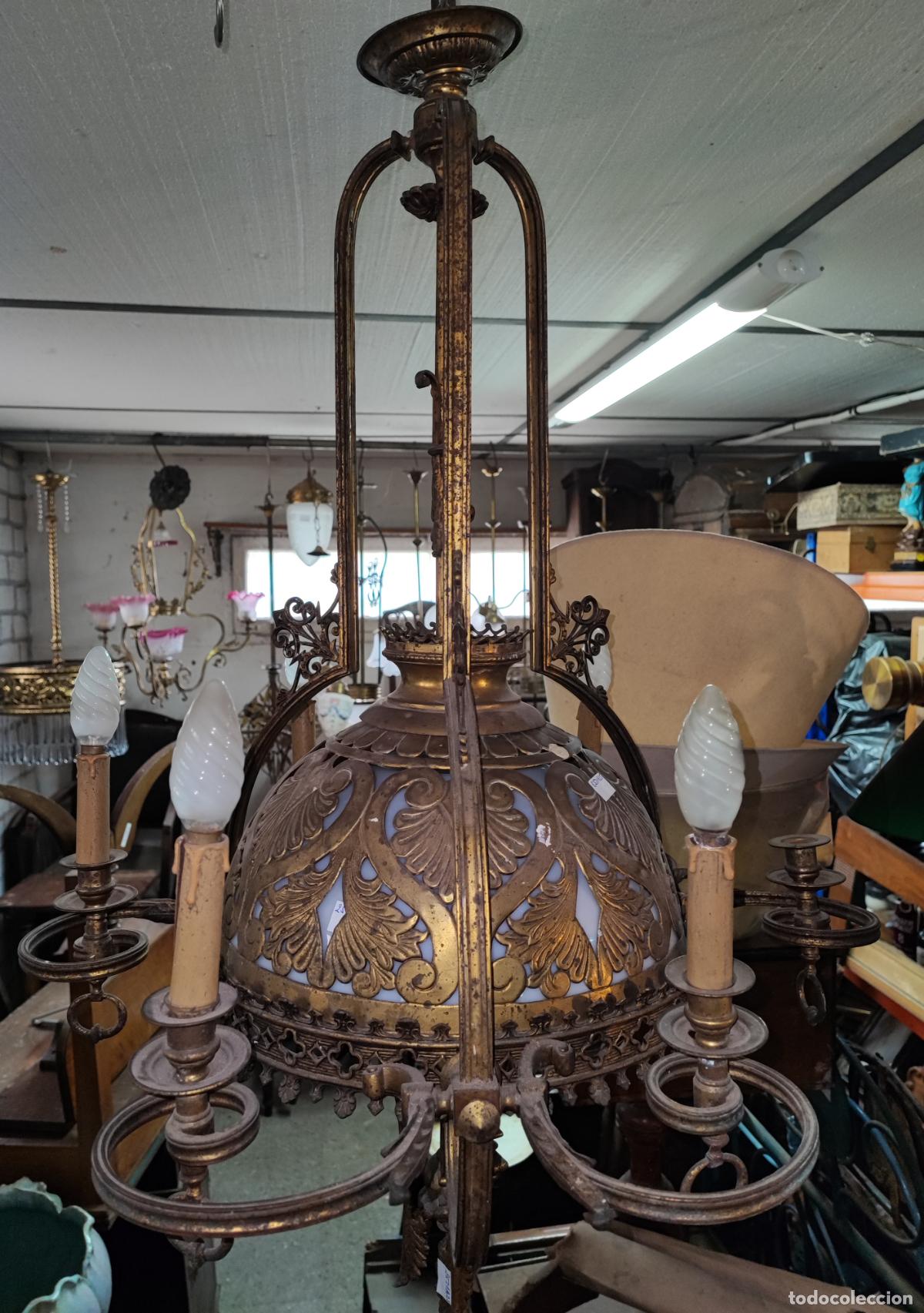 Antig&uuml;edades: MAGNIFICA LAMPARA MODERNISTA BRONCE Y OPALINA , PARA RESTAURAR - Foto 7