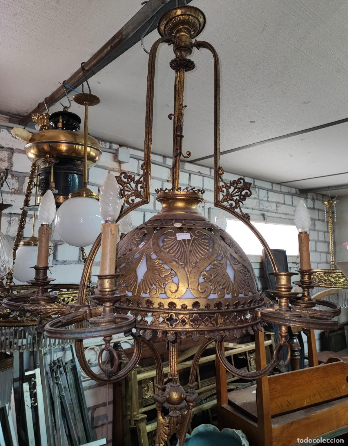 Antig&uuml;edades: MAGNIFICA LAMPARA MODERNISTA BRONCE Y OPALINA , PARA RESTAURAR - Foto 1