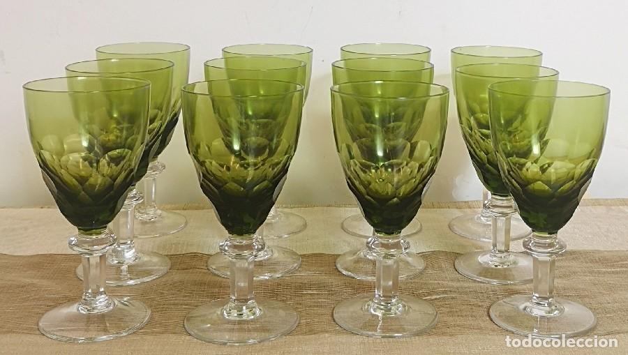 Antig&uuml;edades: Juego Copas Cristal Verde - Foto 2