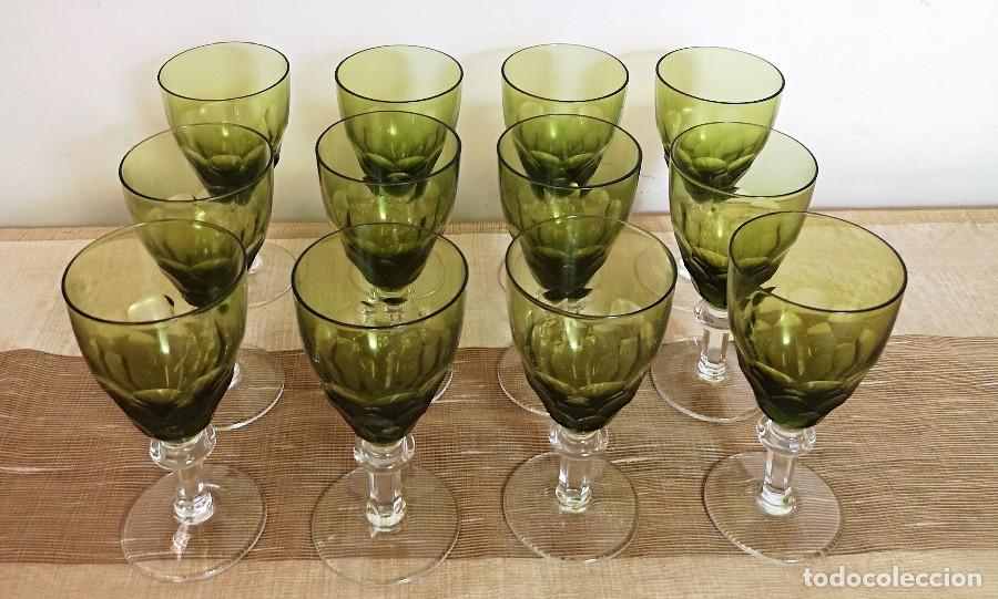 Antig&uuml;edades: Juego Copas Cristal Verde - Foto 3