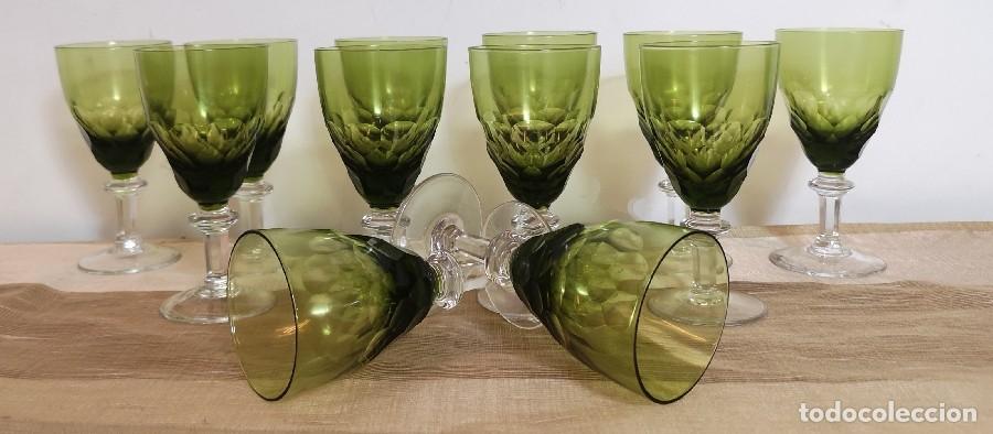 Antig&uuml;edades: Juego Copas Cristal Verde - Foto 4