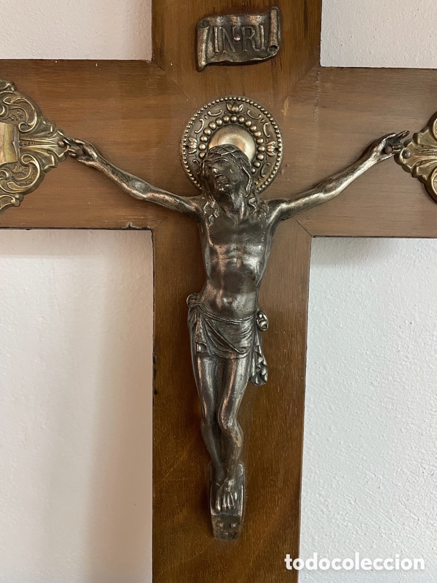 Antig&uuml;edades: Cruz antigua madera y bronce - Foto 2