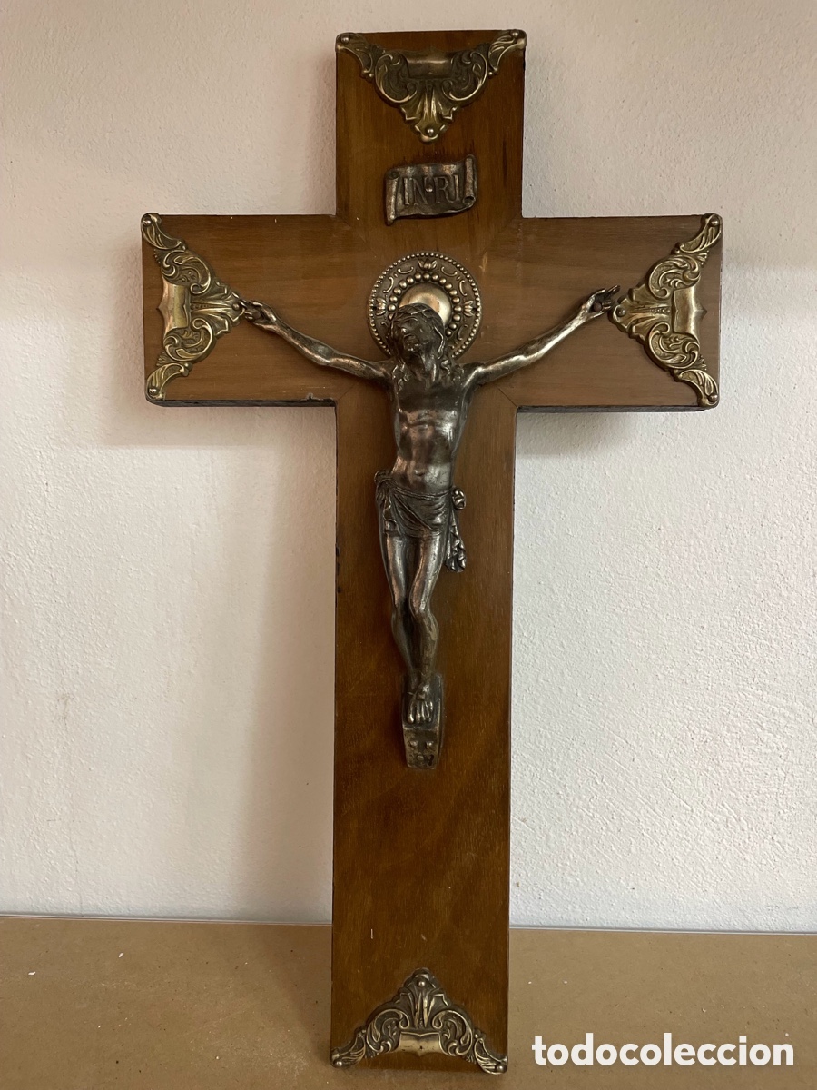 Antig&uuml;edades: Cruz antigua madera y bronce - Foto 1