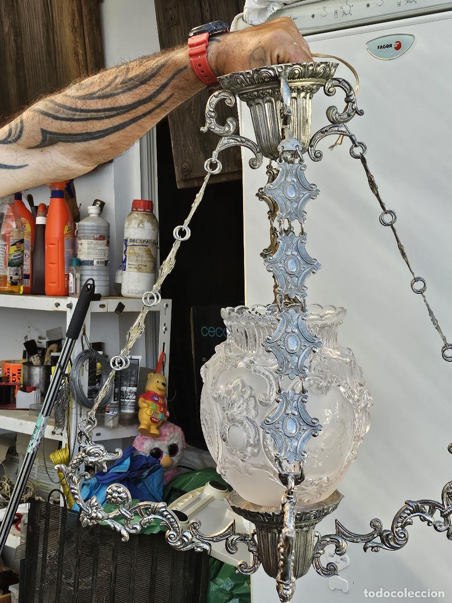 Antig&uuml;edades: lampara plateada con tulipa labrada - Foto 1