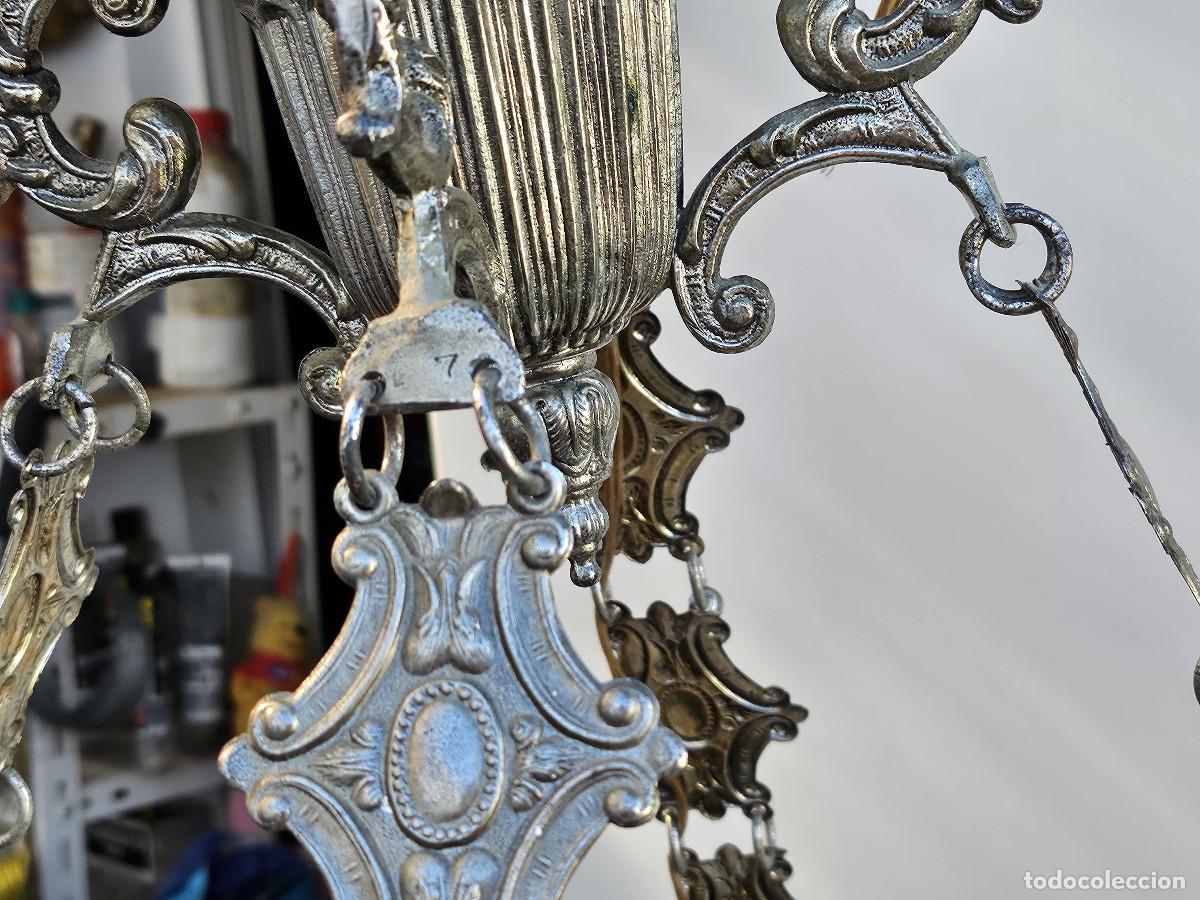 Antig&uuml;edades: lampara plateada con tulipa labrada - Foto 4