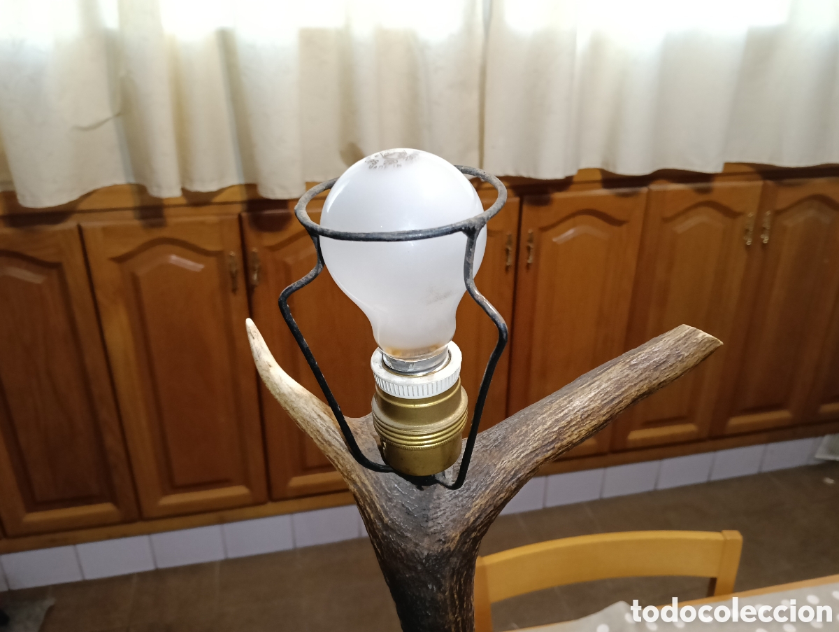 Antig&uuml;edades: L&aacute;mpara de cuerno, madera y piel - Foto 5