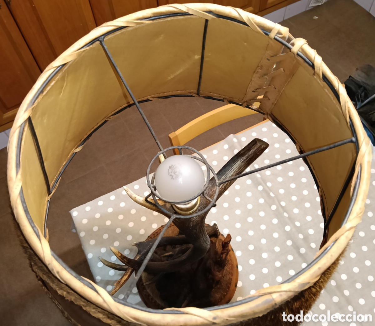 Antig&uuml;edades: L&aacute;mpara de cuerno, madera y piel - Foto 6