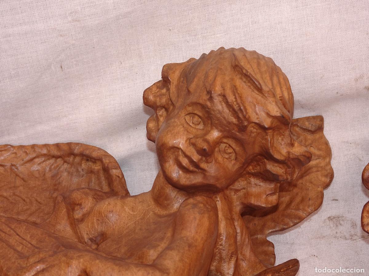 Antig&uuml;edades: Angelitos de madera tallada,pareja. - Foto 2