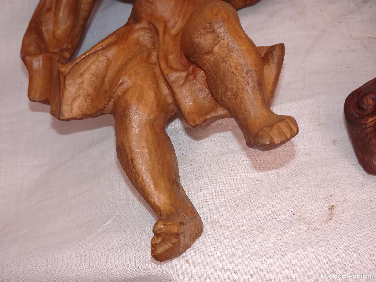 Antig&uuml;edades: Angelitos de madera tallada,pareja. - Foto 3