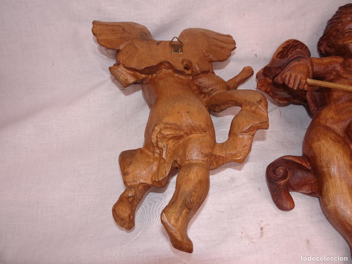 Antig&uuml;edades: Angelitos de madera tallada,pareja. - Foto 5