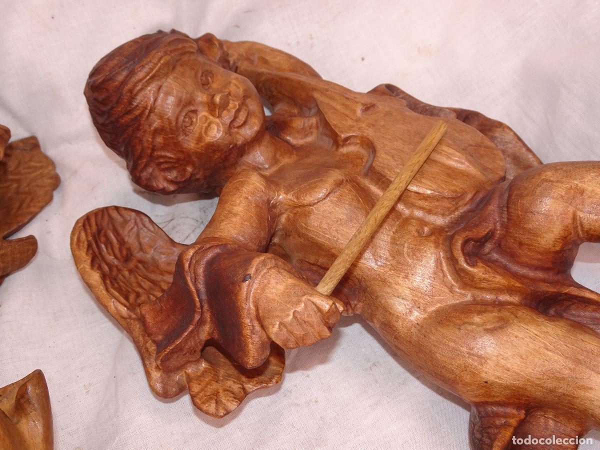 Antig&uuml;edades: Angelitos de madera tallada,pareja. - Foto 8