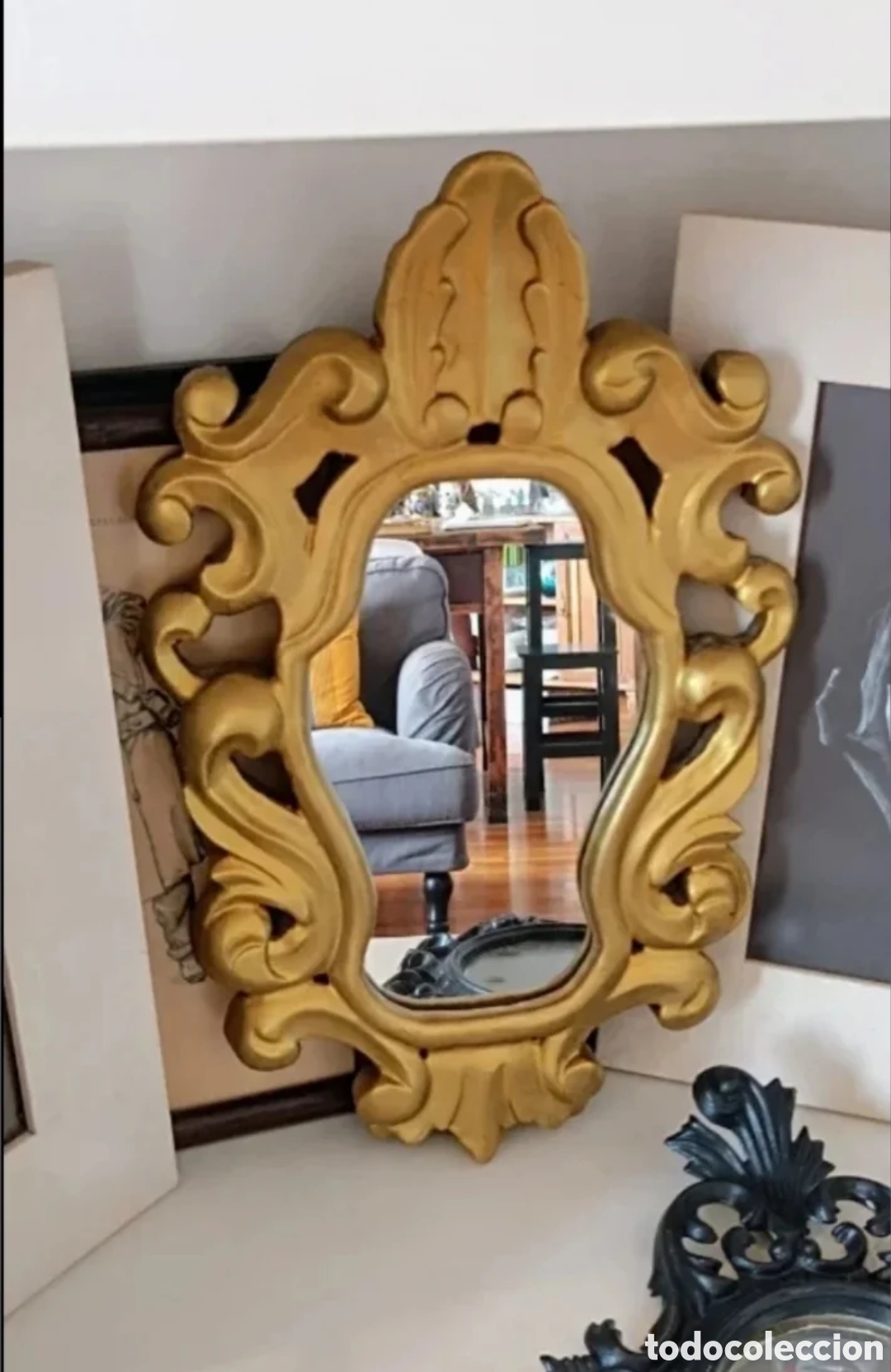 Antig&uuml;edades: Espejo Decorativo de Estilo Rococ&oacute; en Dorado - Foto 2