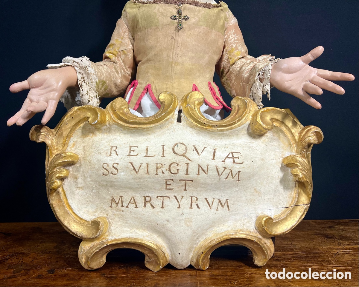 Antig&uuml;edades: Cartela Relicario en madera dorada, S.XVIII