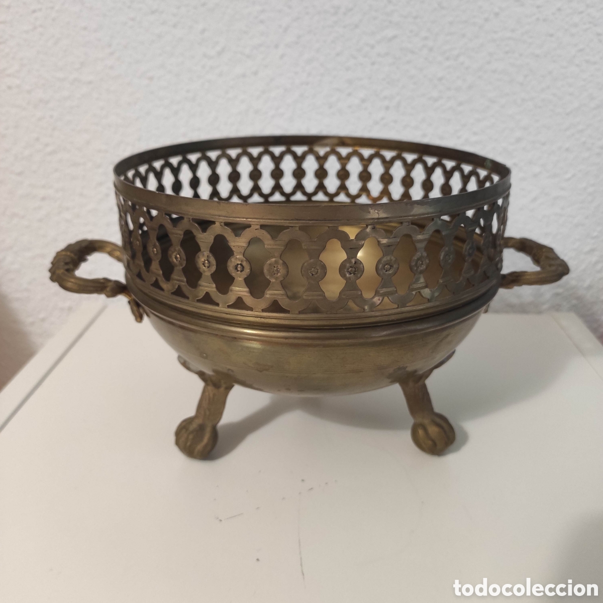 Antig&uuml;edades: CENTRO DE MESA O MACETERO BRONCE LATON - Foto 1