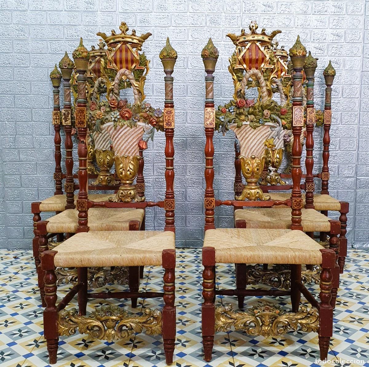 Antig&uuml;edades: Conjunto de sillas estilo Calos IV - Foto 1