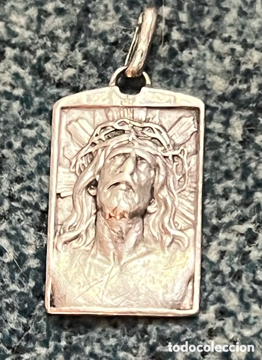 Antig&uuml;edades: Colgante Jes&uacute;s Cristo (plata 800) Medalla rectangular - Foto 2