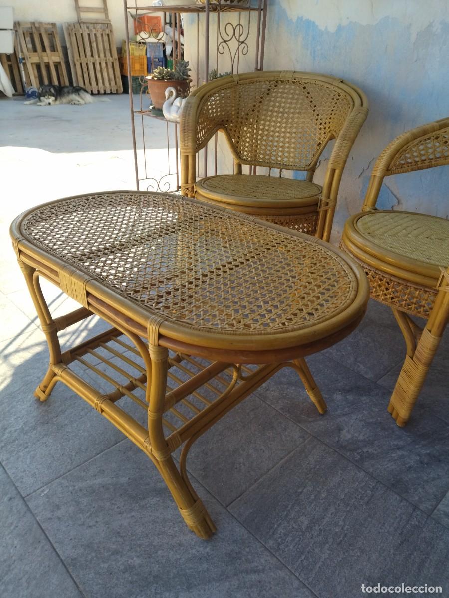 Antig&uuml;edades: Conjunto de mesa y 1 sill&oacute;n de Bamb&uacute; y rat&aacute;n. Pelangi - Foto 4