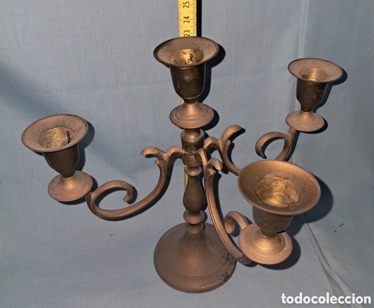 Antig&uuml;edades: ANTIGUO CANDELADRO DE BRONCE DE 4 BRAZOS - Foto 6