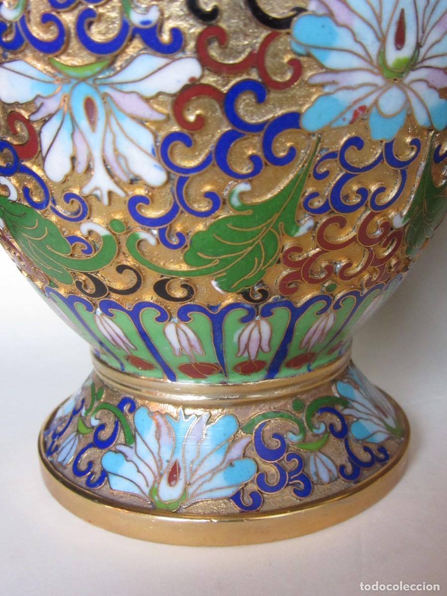 Antig&uuml;edades: PAREJA DE JARRONES ESMALTE CLOISONNE - Foto 8