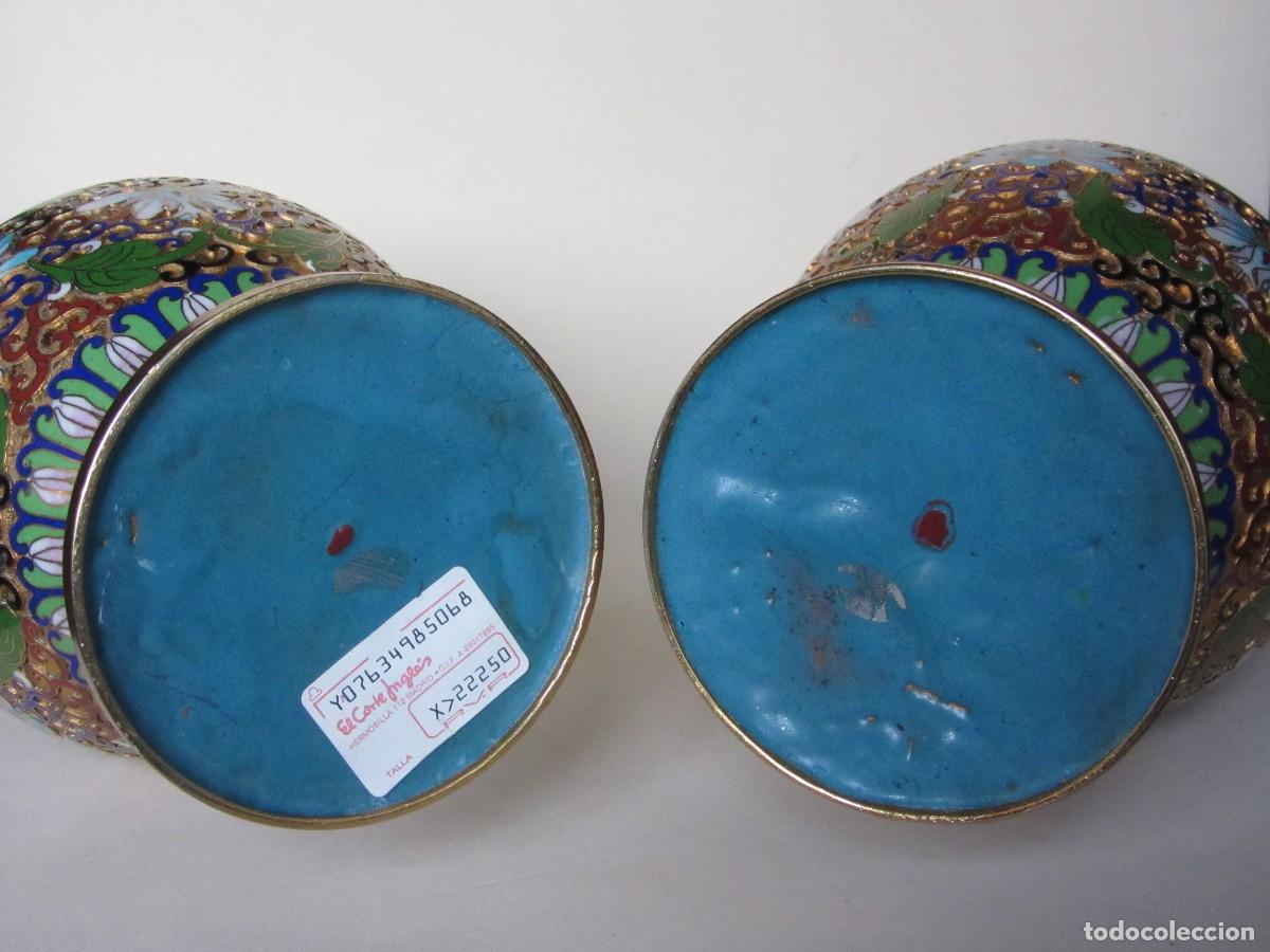 Antig&uuml;edades: PAREJA DE JARRONES ESMALTE CLOISONNE - Foto 12