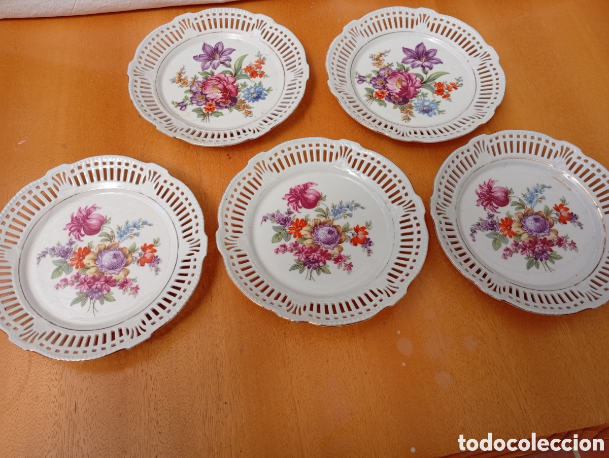 Antig&uuml;edades: Lote de cinco platitos para postre alemanes - Foto 1