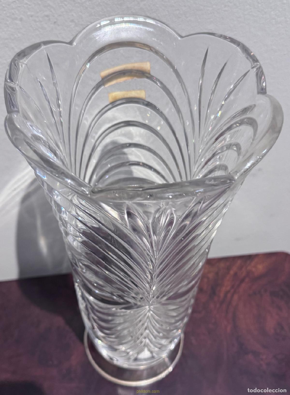 Antig&uuml;edades: JARRON CRISTAL TALLADO PIE DE PLATA 32cm - Foto 2