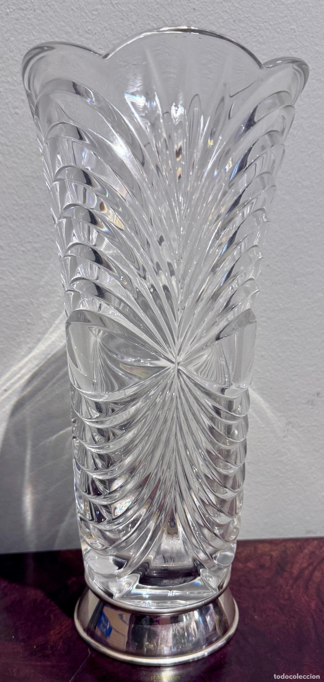 Antig&uuml;edades: JARRON CRISTAL TALLADO PIE DE PLATA 32cm - Foto 3