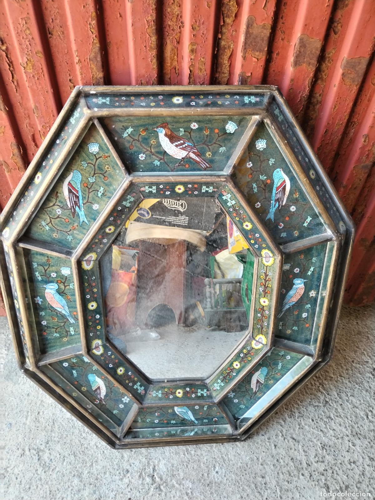Antig&uuml;edades: ANTIGUO ESPEJO OCTOGONAL CON PAJAROS - Foto 2