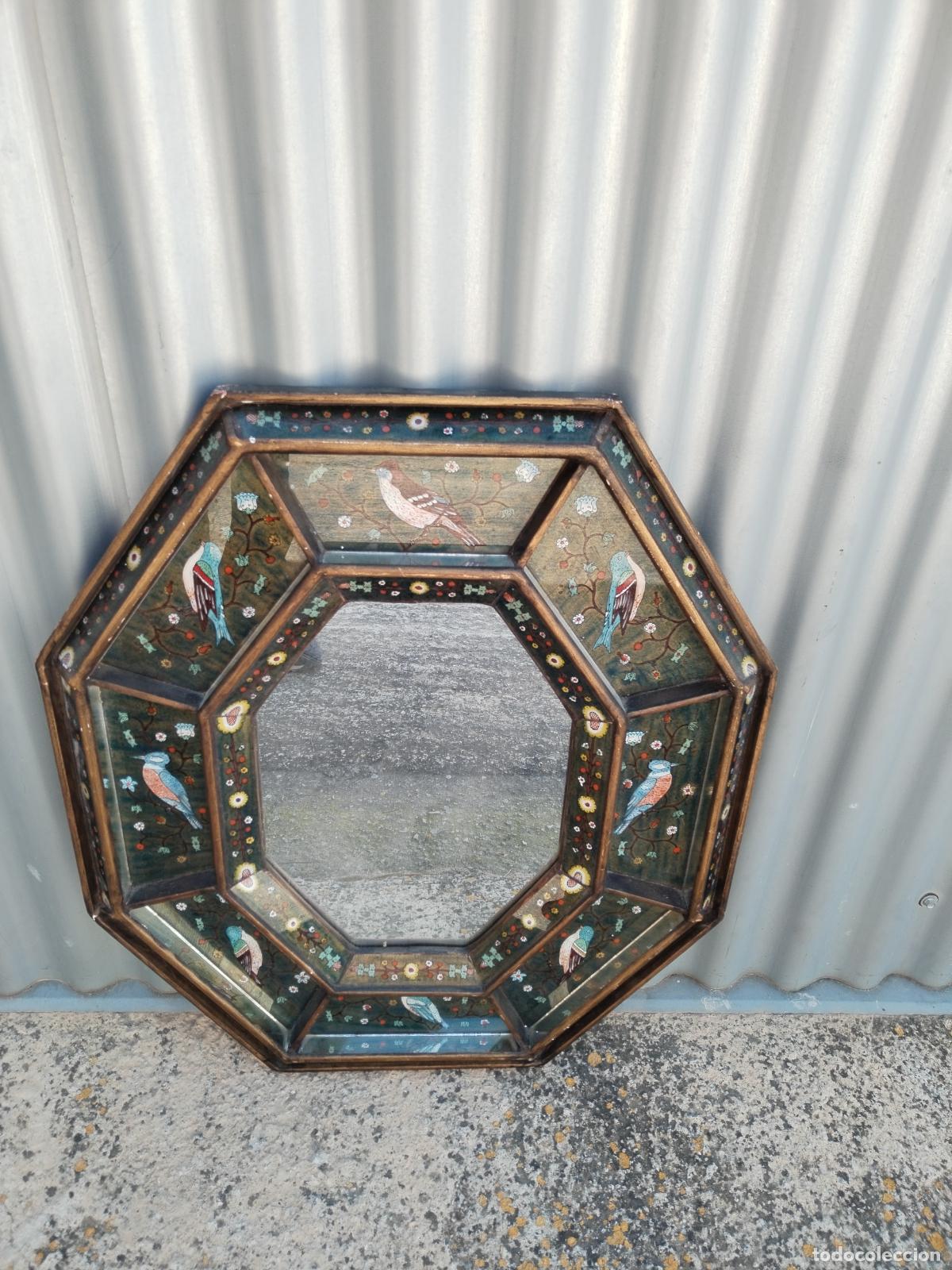 Antig&uuml;edades: ANTIGUO ESPEJO OCTOGONAL CON PAJAROS - Foto 4