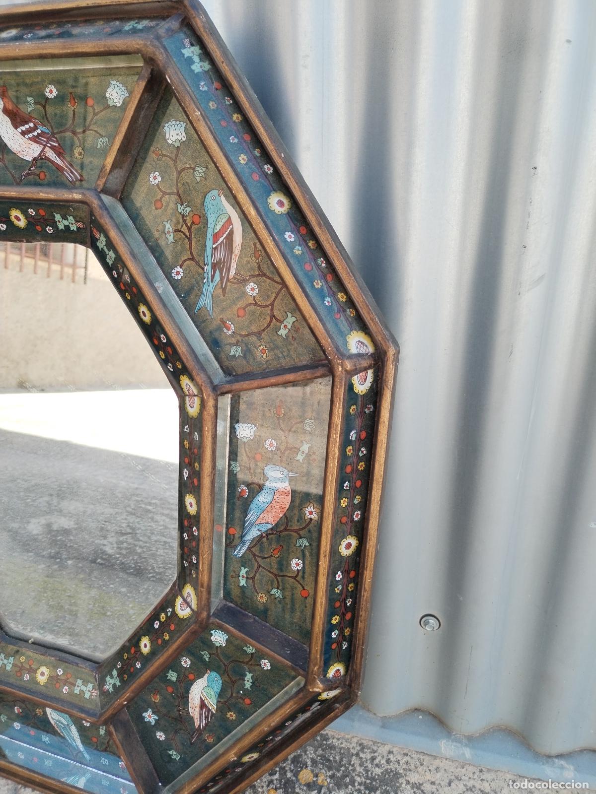Antig&uuml;edades: ANTIGUO ESPEJO OCTOGONAL CON PAJAROS - Foto 5