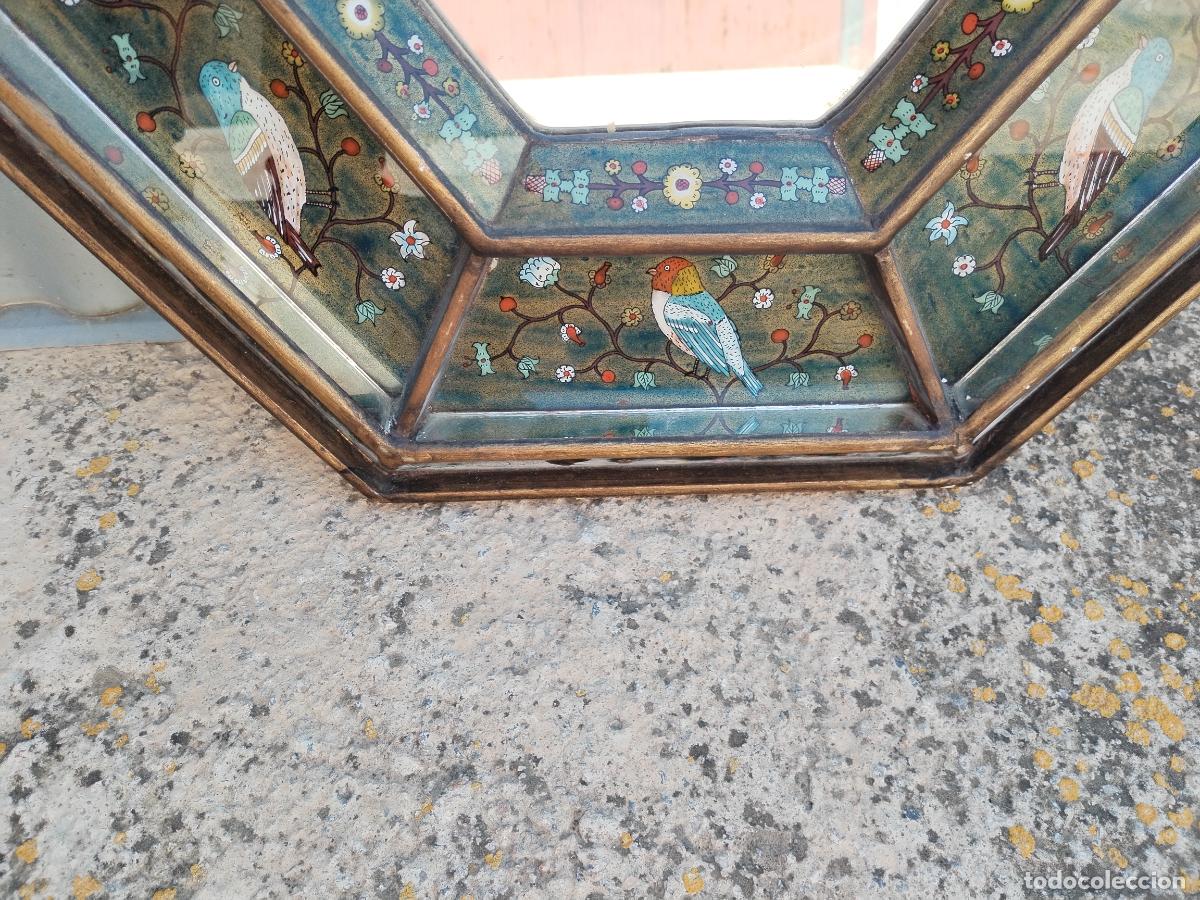 Antig&uuml;edades: ANTIGUO ESPEJO OCTOGONAL CON PAJAROS - Foto 6