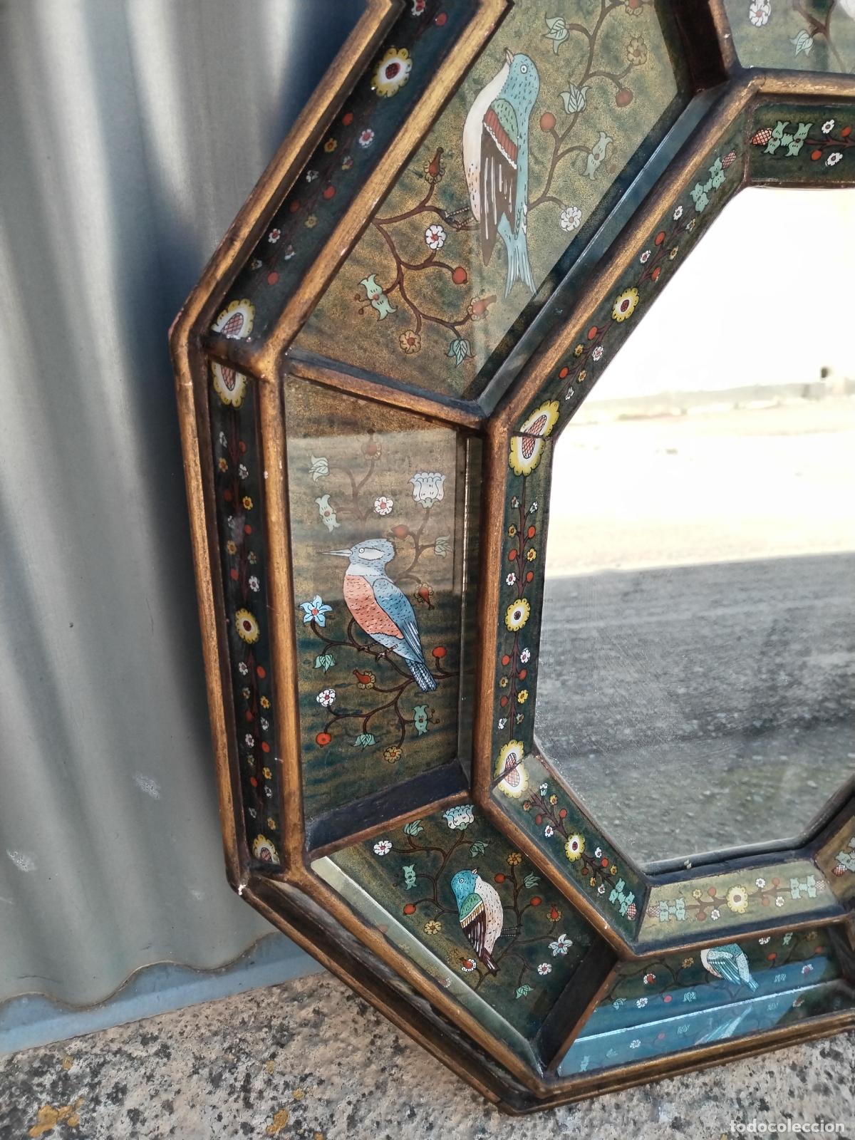 Antig&uuml;edades: ANTIGUO ESPEJO OCTOGONAL CON PAJAROS - Foto 7