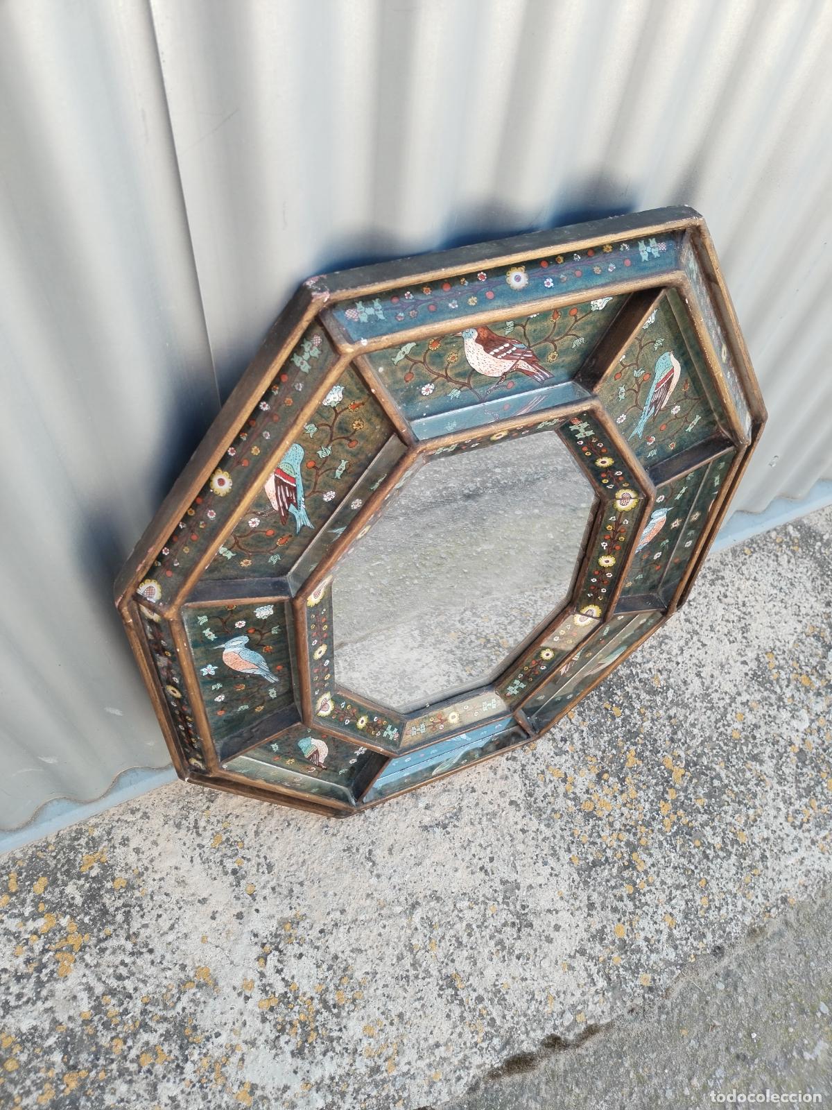 Antig&uuml;edades: ANTIGUO ESPEJO OCTOGONAL CON PAJAROS - Foto 8