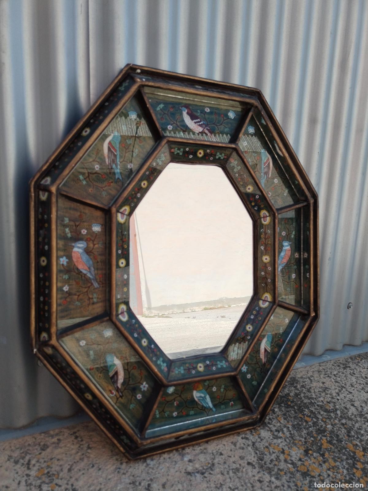 Antig&uuml;edades: ANTIGUO ESPEJO OCTOGONAL CON PAJAROS - Foto 9