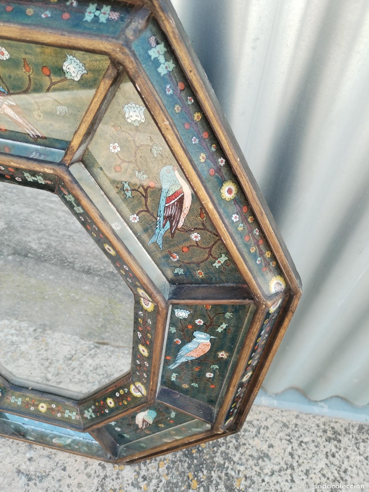 Antig&uuml;edades: ANTIGUO ESPEJO OCTOGONAL CON PAJAROS - Foto 10