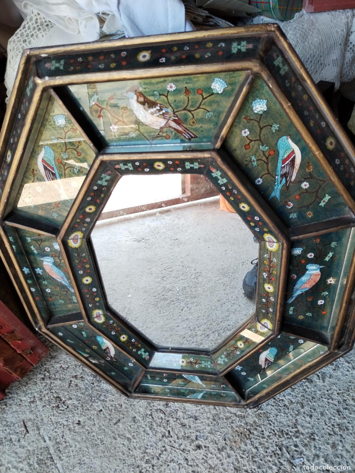 Antig&uuml;edades: ANTIGUO ESPEJO OCTOGONAL CON PAJAROS - Foto 12